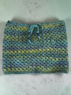 Handmade Ombre Green Crochet Beach Cover Up Mini Skirt with Drawstring XS NEW
